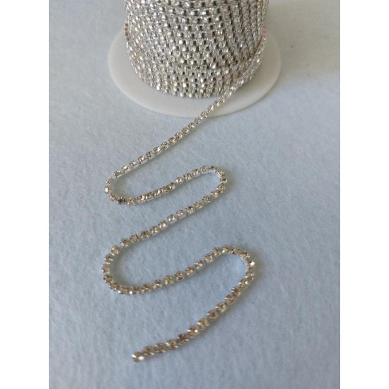 Нить стразовая стекло 2 мм SS6 серебряная, цена за 50 см